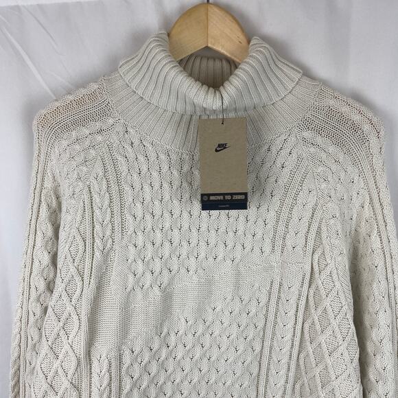 Nike Cable Knit Turtleneck Sweater Ivory Cream White FB7770-072 Men's Size M - Picture 2 of 10